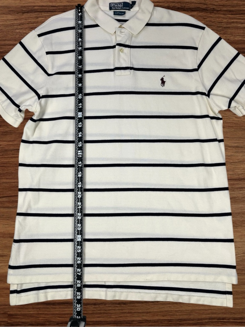 Polo Ralph Lauren Men’s Cream/Blue Stripes 100% Cotton Polo. Custom Fit. Large - Picture 6 of 6